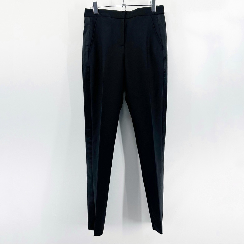 Burberry Uniform Black Wool Mohair Trousers Satin Racer Stripes Size 2 - Picture 2 of 7